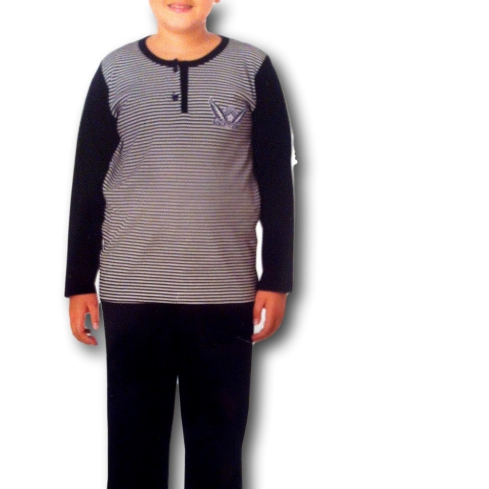 Boys Cotton Pajama Set Black and White Striped